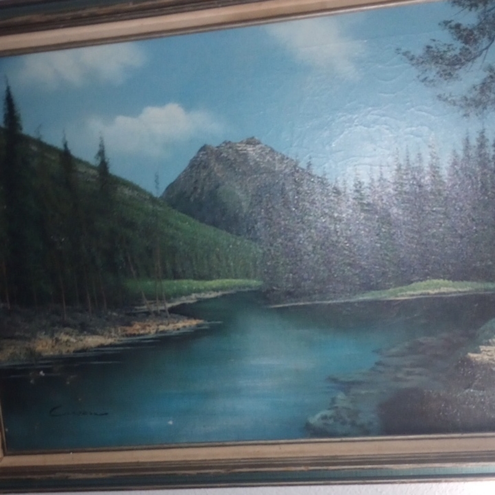 Anne Carson Green and Blue Mountain Lake Painting